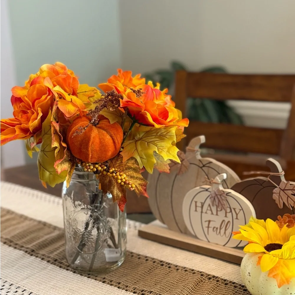 Autumn Floral Arrangement in Mason Jar with LED lights